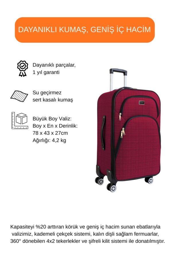 Büyük Boy 4 Teker Kumaş Valiz Bordo 1081