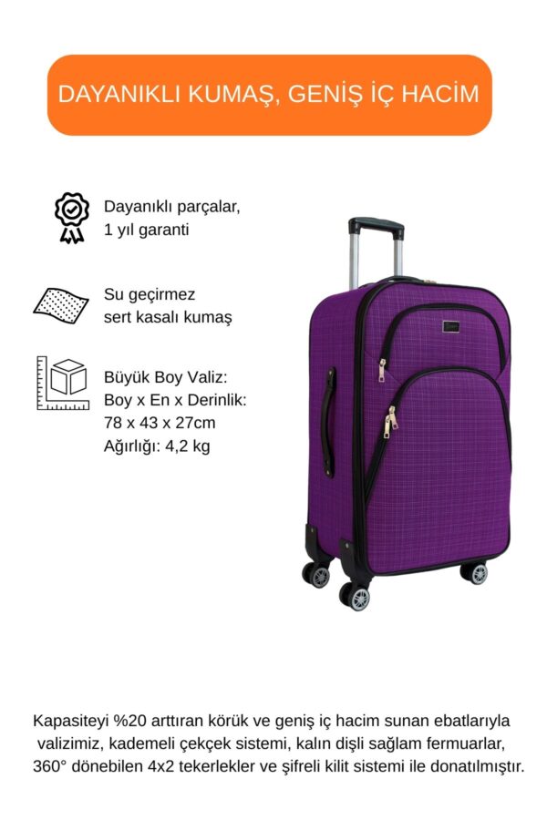 Büyük Boy 4 Teker Kumaş Valiz Mor 1081