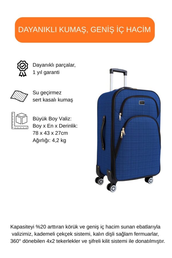 Büyük Boy 4 Teker Kumaş Valiz Saks Mavi 1081