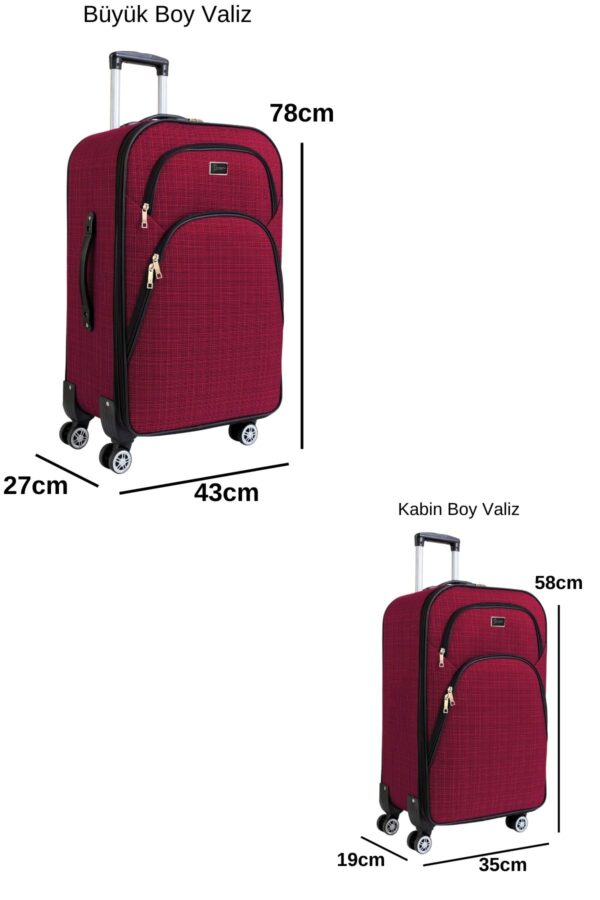 Büyük ve Kabin Boy Valiz Seti 4 Teker Kumaş Valiz Bordo 1081