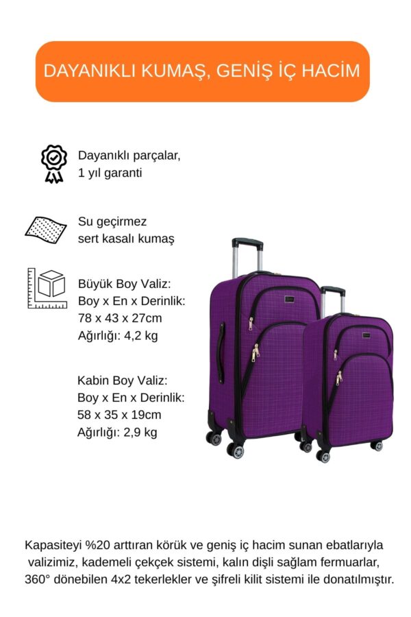 buyuk-ve-kabin-boy-valiz-seti-4-teker-kumas-valiz-mor-1081-138263 Büyük ve Kabin Boy Valiz Seti 4 Teker Kumaş Valiz Mor 1081