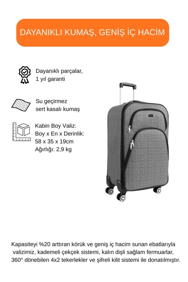 Kabin Boy 4 Teker Kumaş Valiz Gri 1081