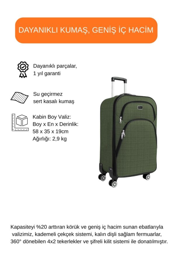 Kabin Boy 4 Teker Kumaş Valiz Haki 1081