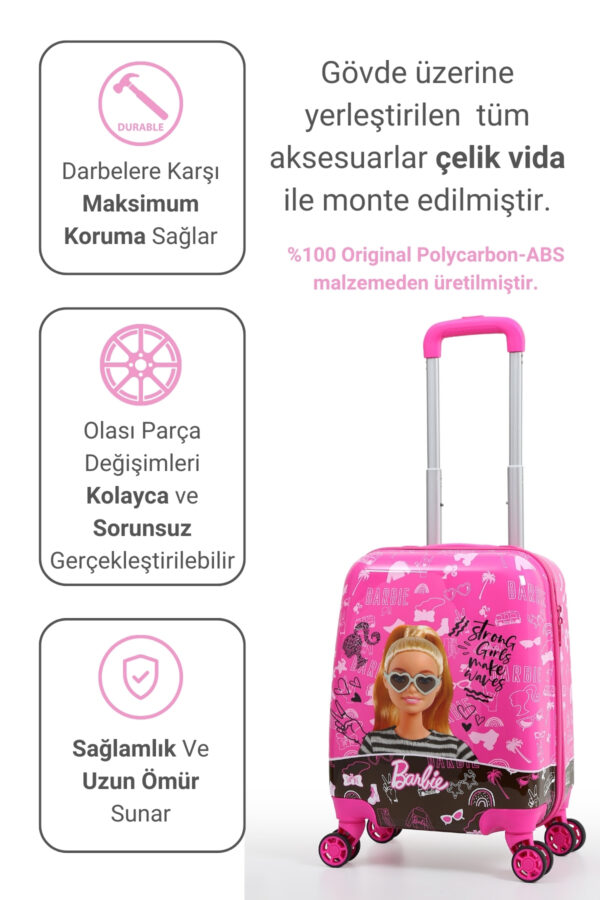 Lisanlı Barbie Policarbon Çocuk Valizi Pembe 2991