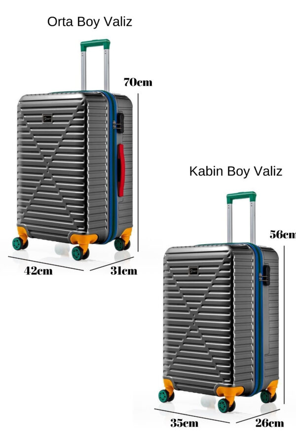 Orta Ve Kabin Boy 2'li Valiz Seti %100 Polikarbon Valiz 4x2 Teker Antrasit 1088