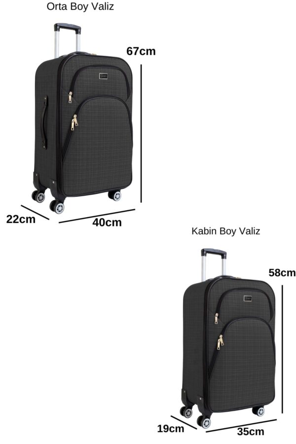 Orta ve Kabin Boy Valiz Seti 4 Teker Kumaş Valiz Antrasit 1081