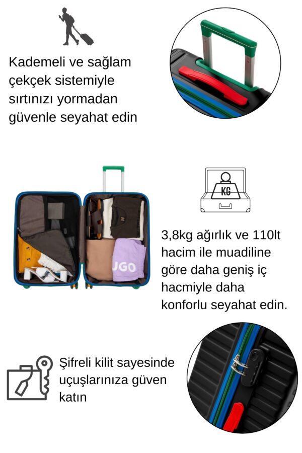 Büyük Boy %100 Polikarbon Valiz 4x2 Teker Siyah 1088