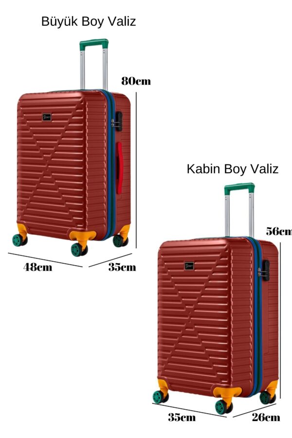 Büyük Ve Kabin Boy 2'li Valiz Seti %100 Polikarbon Valiz 4x2 Teker Bordo 1088