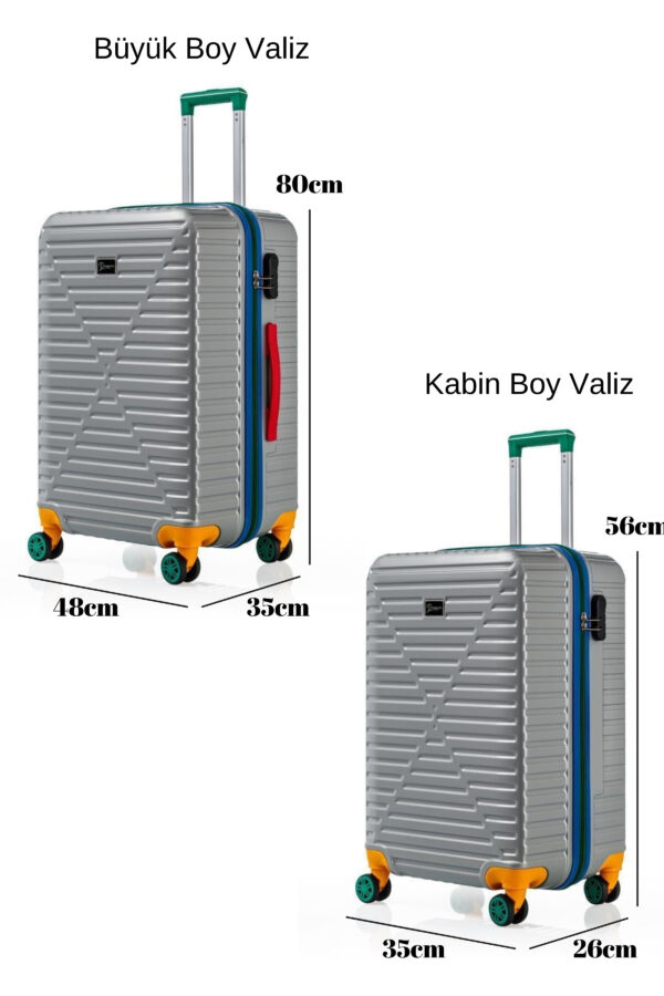 Büyük Ve Kabin Boy 2'li Valiz Seti %100 Polikarbon Valiz 4x2 Teker Gri 1088