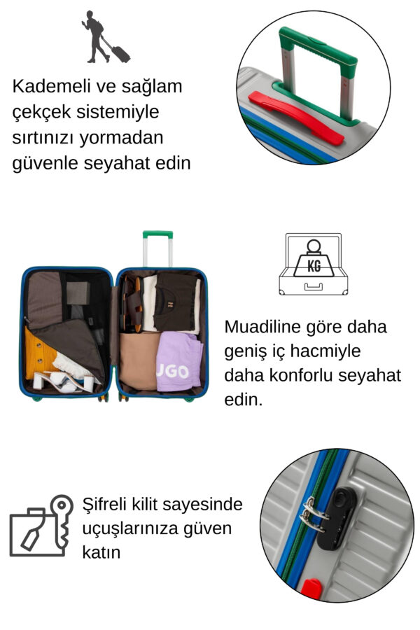 Büyük Ve Kabin Boy 2'li Valiz Seti %100 Polikarbon Valiz 4x2 Teker Gri 1088