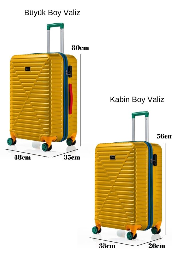 Büyük Ve Kabin Boy 2'li Valiz Seti %100 Polikarbon Valiz 4x2 Teker Sarı 1088