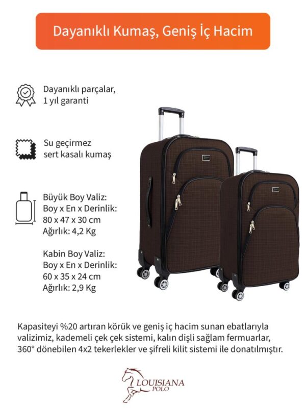 Büyük ve Kabin Boy Valiz Seti 4 Teker Kumaş Valiz Kahve 1081