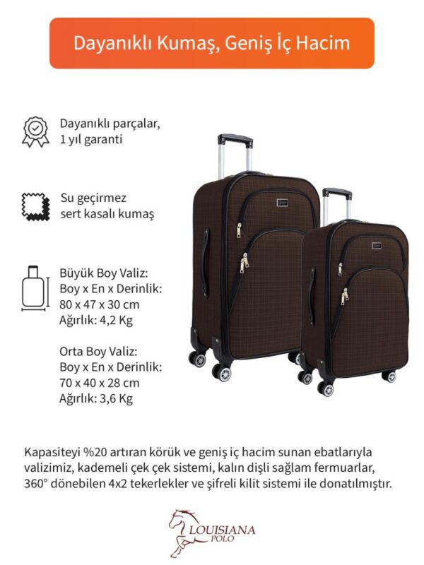 Büyük ve Orta Boy Valiz Seti 4 Teker Kumaş Valiz Kahve 1081