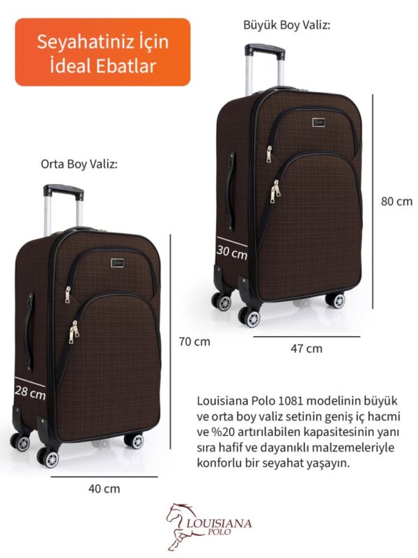 Büyük ve Orta Boy Valiz Seti 4 Teker Kumaş Valiz Kahve 1081